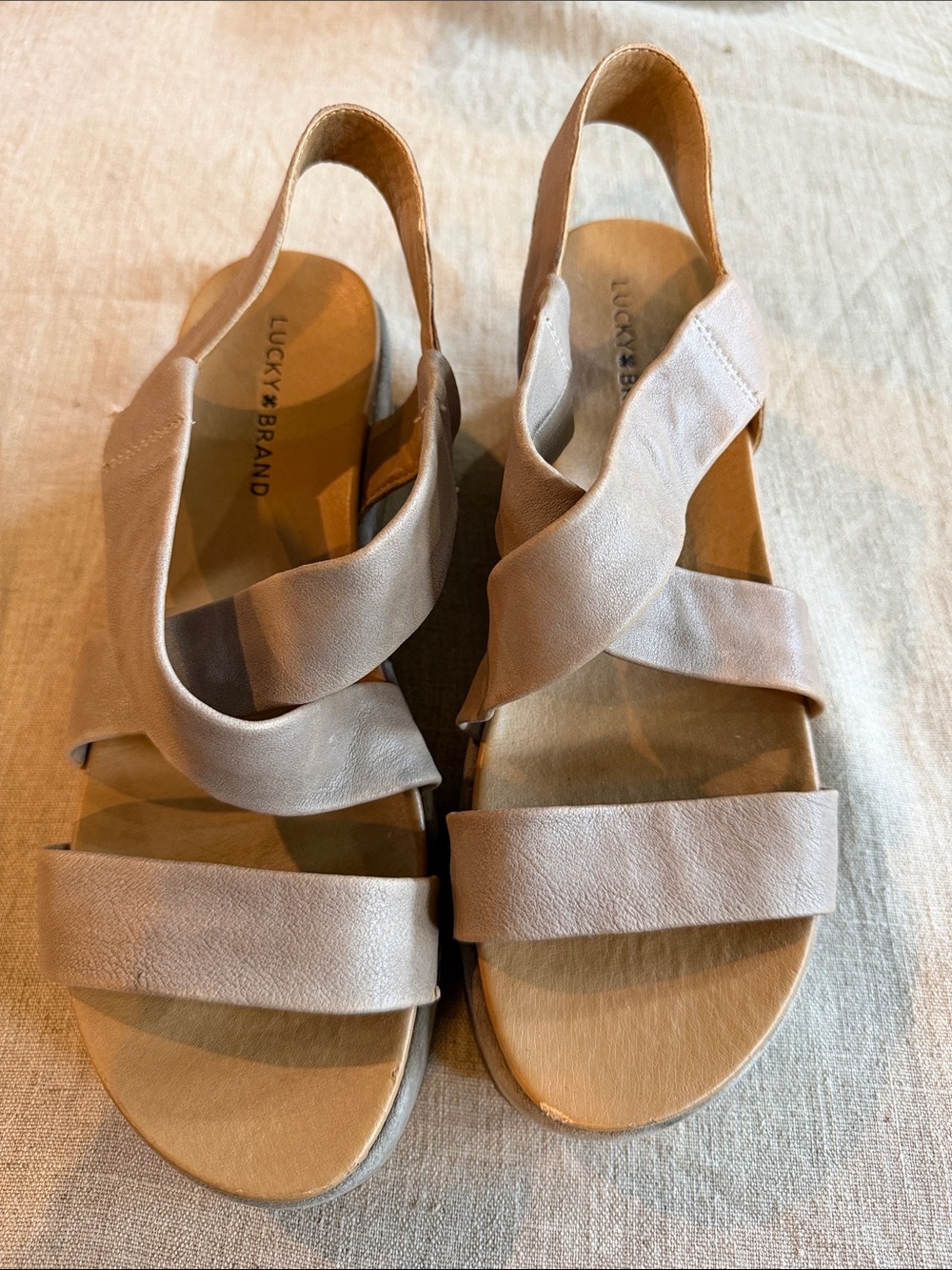 Lucky Brand Women’s Taupe Leather Slingback Sandals 10